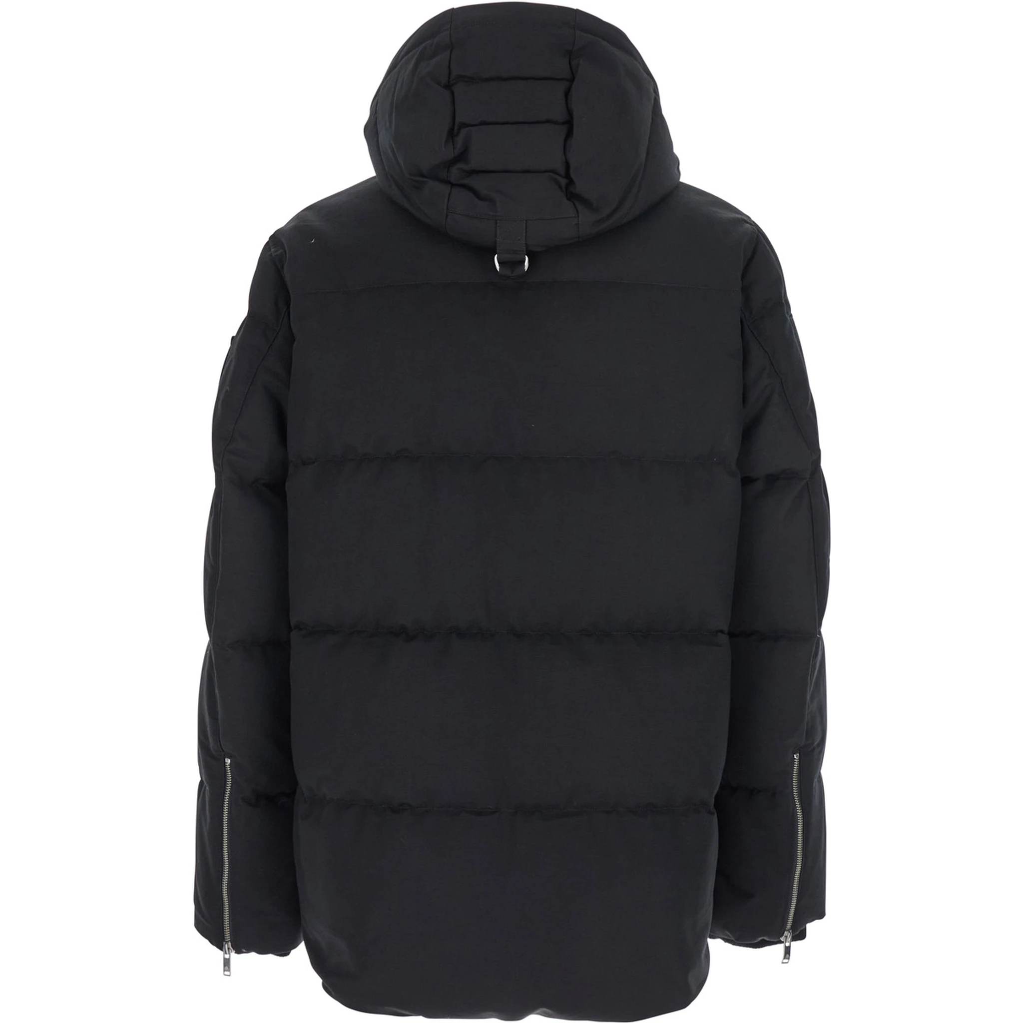 Forrestville Black Down Jacket with Fixed Hood and Logo Patch on the Sleeve in Cotton Blend Man