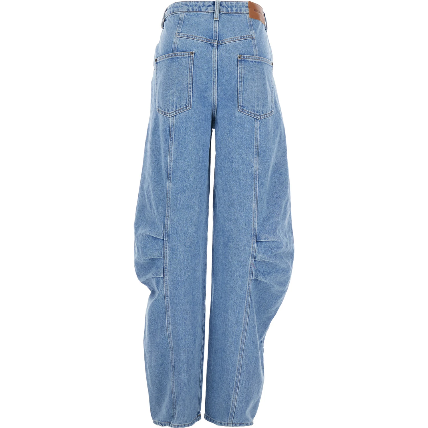 Light Blue Jeans with Central Stitching and Logo Patch on the Back in Denim Woman