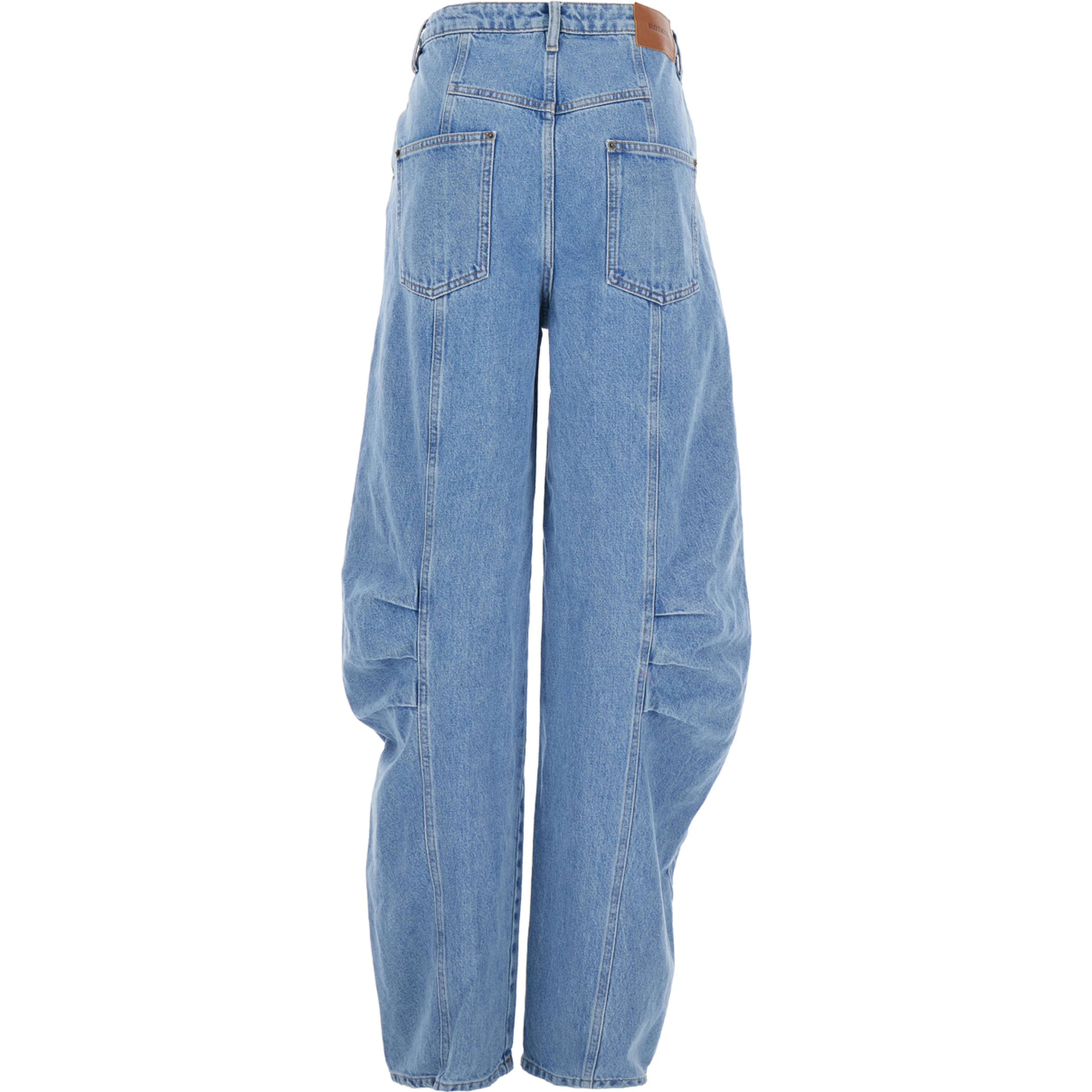 Light Blue Jeans with Central Stitching and Logo Patch on the Back in Denim Woman