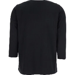 Black T-Shirt with Round Neck And Three-Quarter Sleeves In Fabric Woman