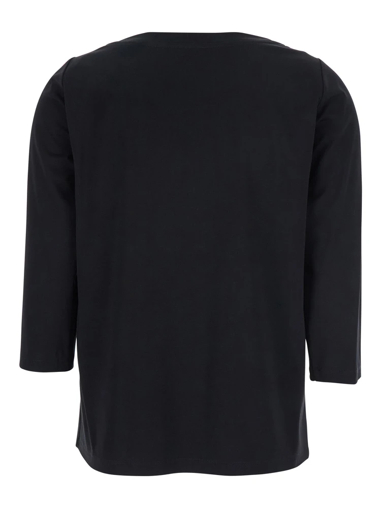 Black T-Shirt with Round Neck And Three-Quarter Sleeves In Fabric Woman alternative
