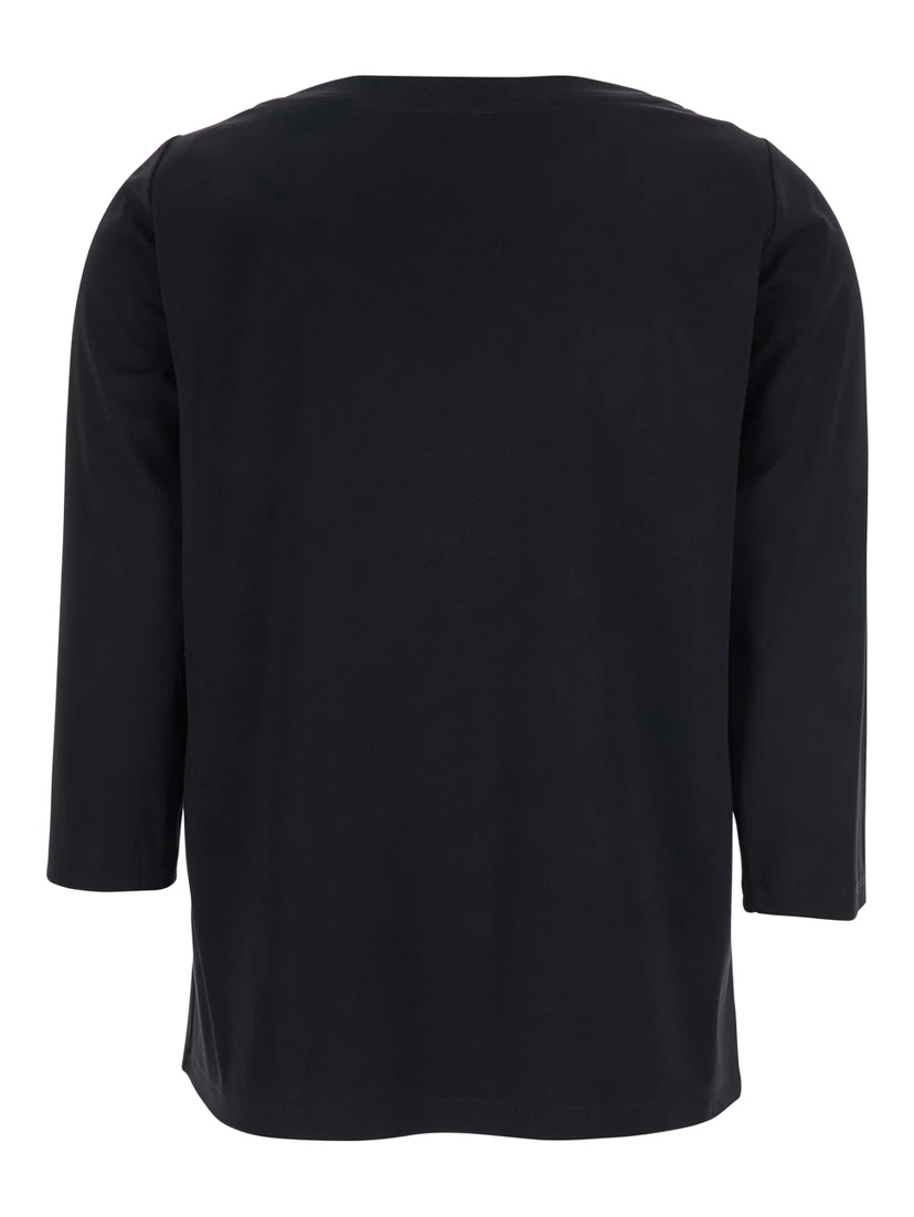 Black T-Shirt with Round Neck And Three-Quarter Sleeves In Fabric Woman