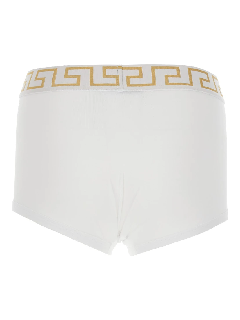 White Slip with Elastic Waist and Greca Motif in Cotton Stretch Man