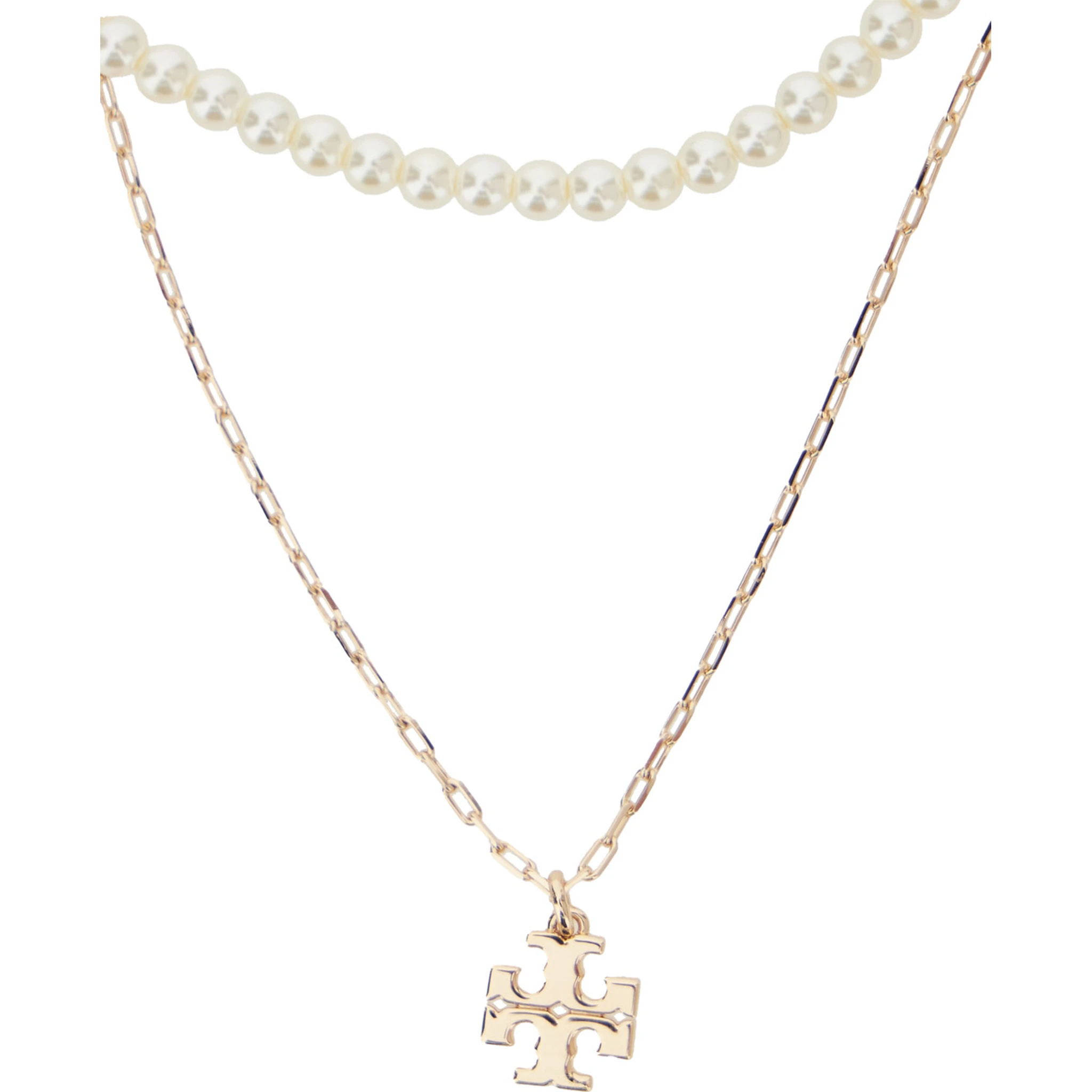 Kira Layered Necklace with Double T Pendant in Brass Blend Woman