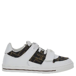 White Sneakers with All-Over FF Motif in Leather Boy