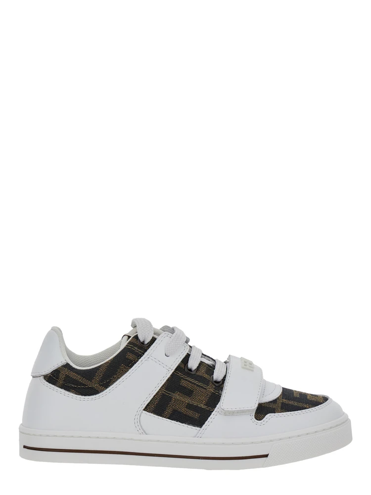 White Sneakers with All-Over FF Motif in Leather Boy