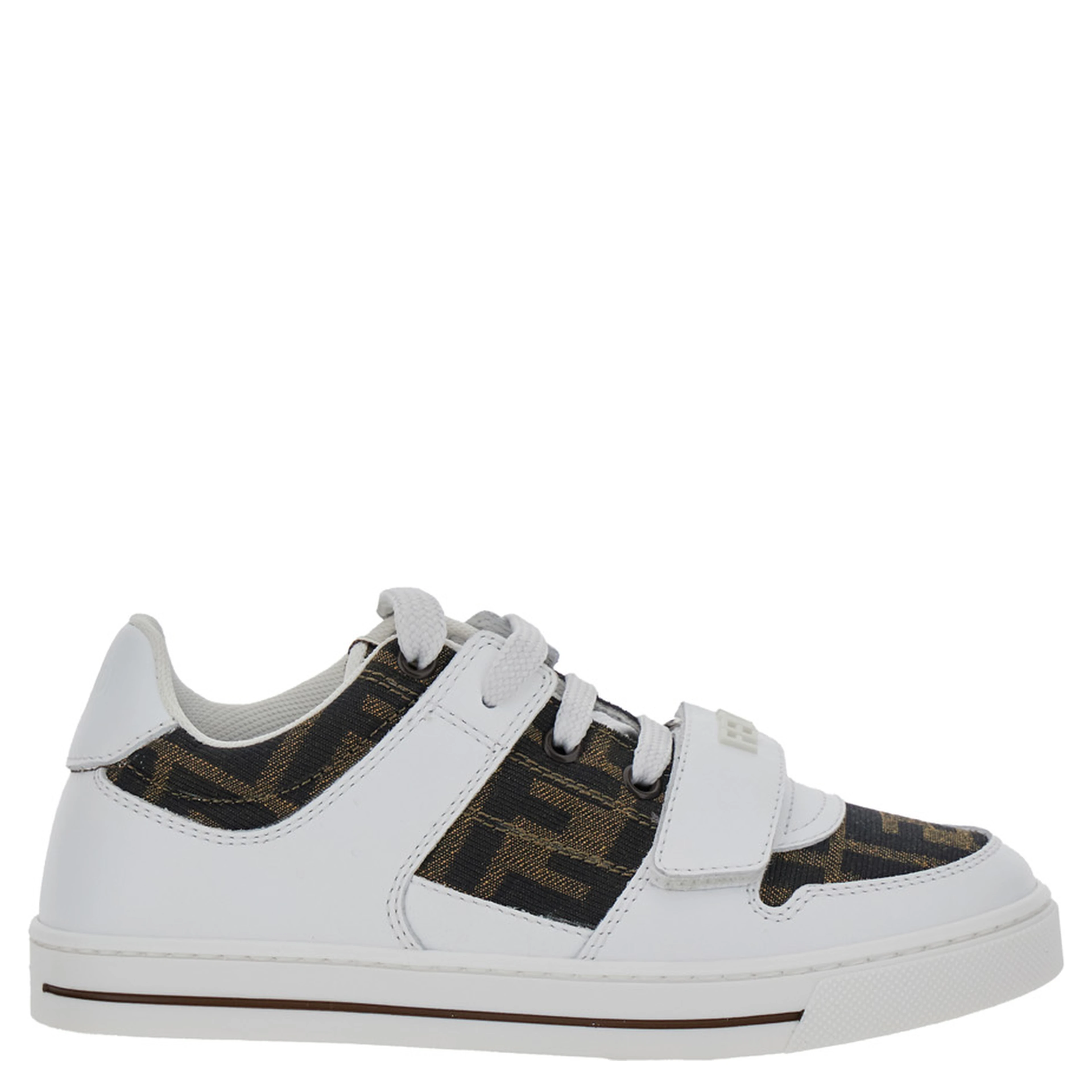 White Sneakers with All-Over FF Motif in Leather Boy