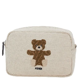 Beige Beauty Case with Logo Lettering and Bear on the Front in Cotton Blend Girl