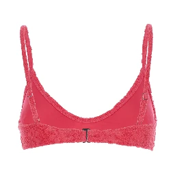 بلوزة بيكيني تيري وردية اللون بأشرطة رفيعة قابلة للتعديل وتطريز شعار كامل من مزيج القطن المطاطي للنساء