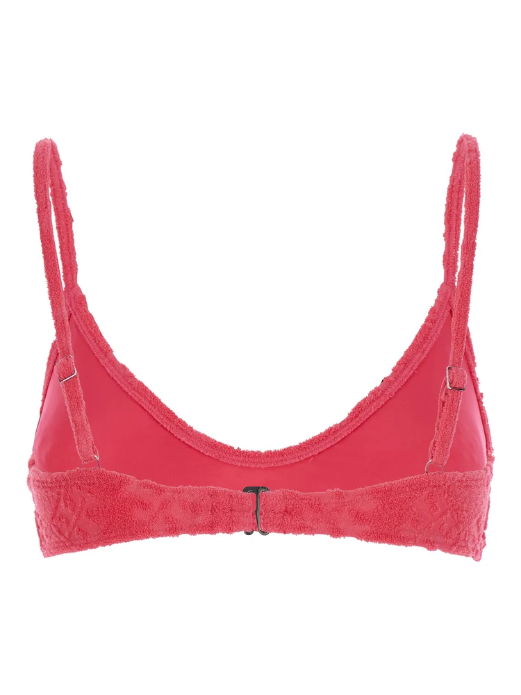 Terry Pink Bikini Top with Adjustable Spaghetti Straps and All-Over Logo Embroidery in Cotton Blend Stretch Woman alternative