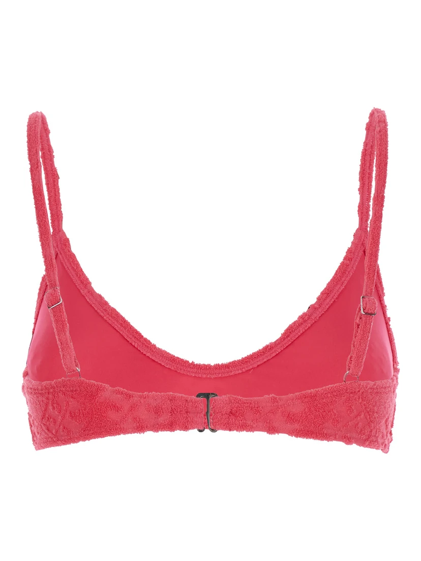 Terry Pink Bikini Top with Adjustable Spaghetti Straps and All-Over Logo Embroidery in Cotton Blend Stretch Woman