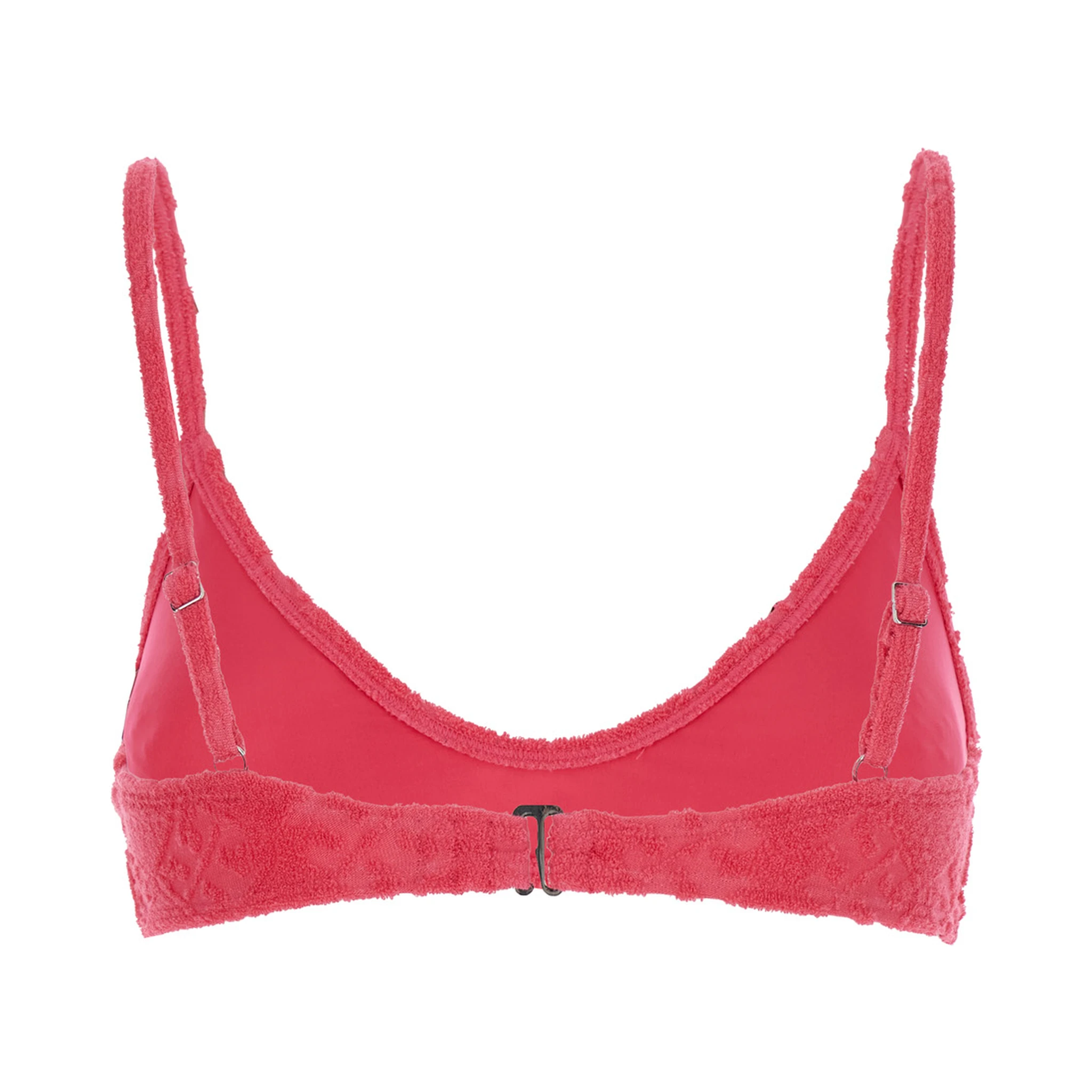 بلوزة بيكيني تيري وردية اللون بأشرطة رفيعة قابلة للتعديل وتطريز شعار كامل من مزيج القطن المطاطي للنساء