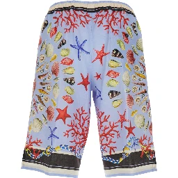 Multicolor Shorts with Elastic Drawstring and All-Over Print in Linen Man