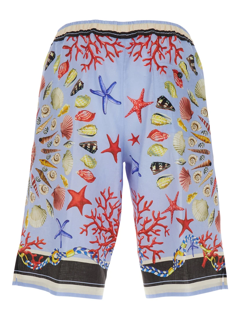 Multicolor Shorts with Elastic Drawstring and All-Over Print in Linen Man
