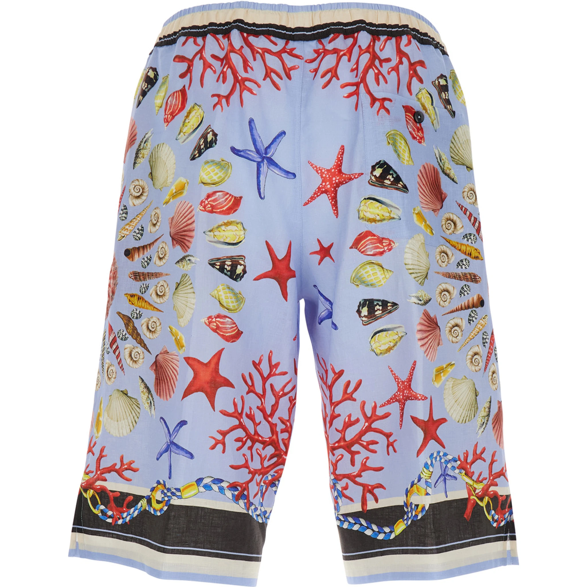 Multicolor Shorts with Elastic Drawstring and All-Over Print in Linen Man