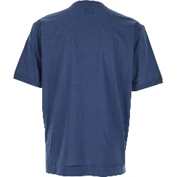 Blue Crewneck T-Shirt with Logo Embroidery on the Front in Cotton Man