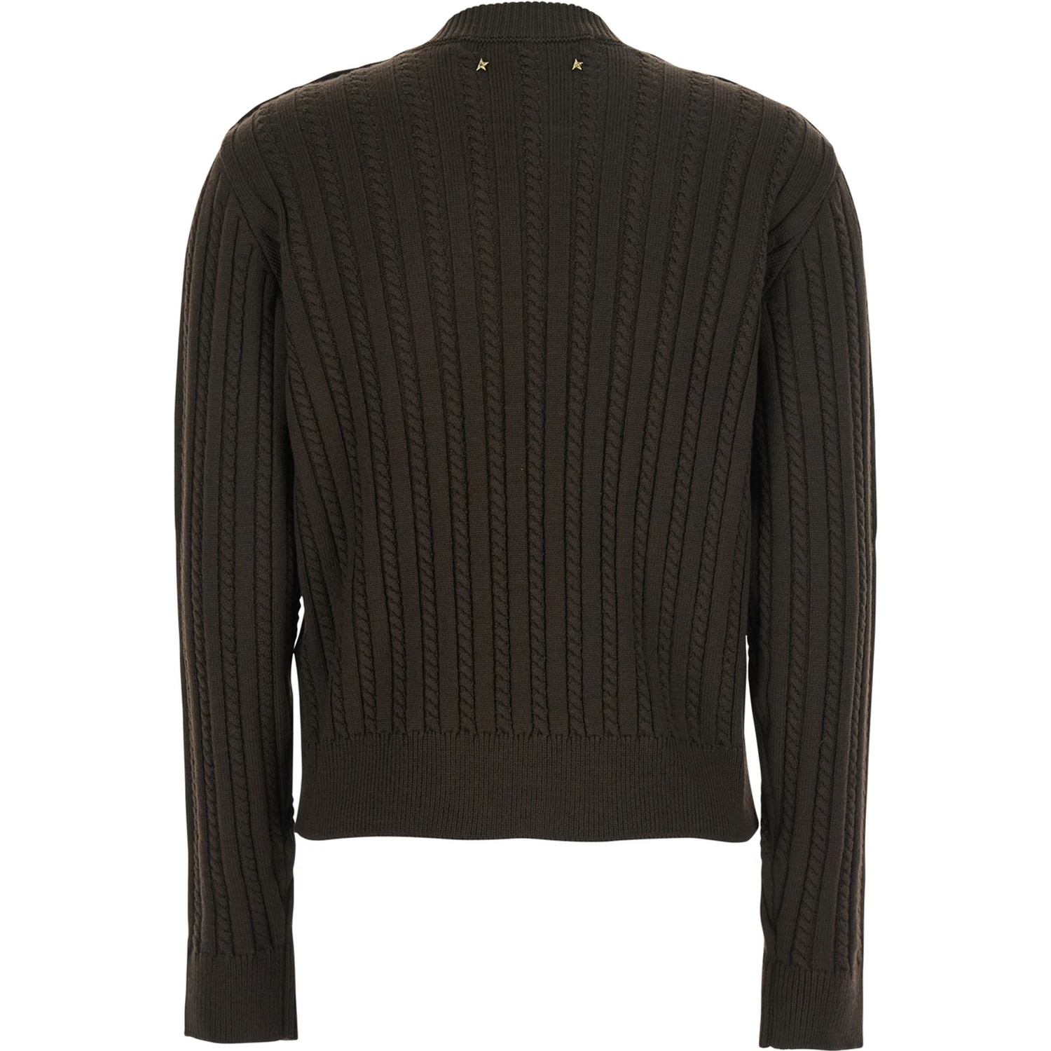 Brown Crewneck Sweater with Interwoven Design in Wool Woman