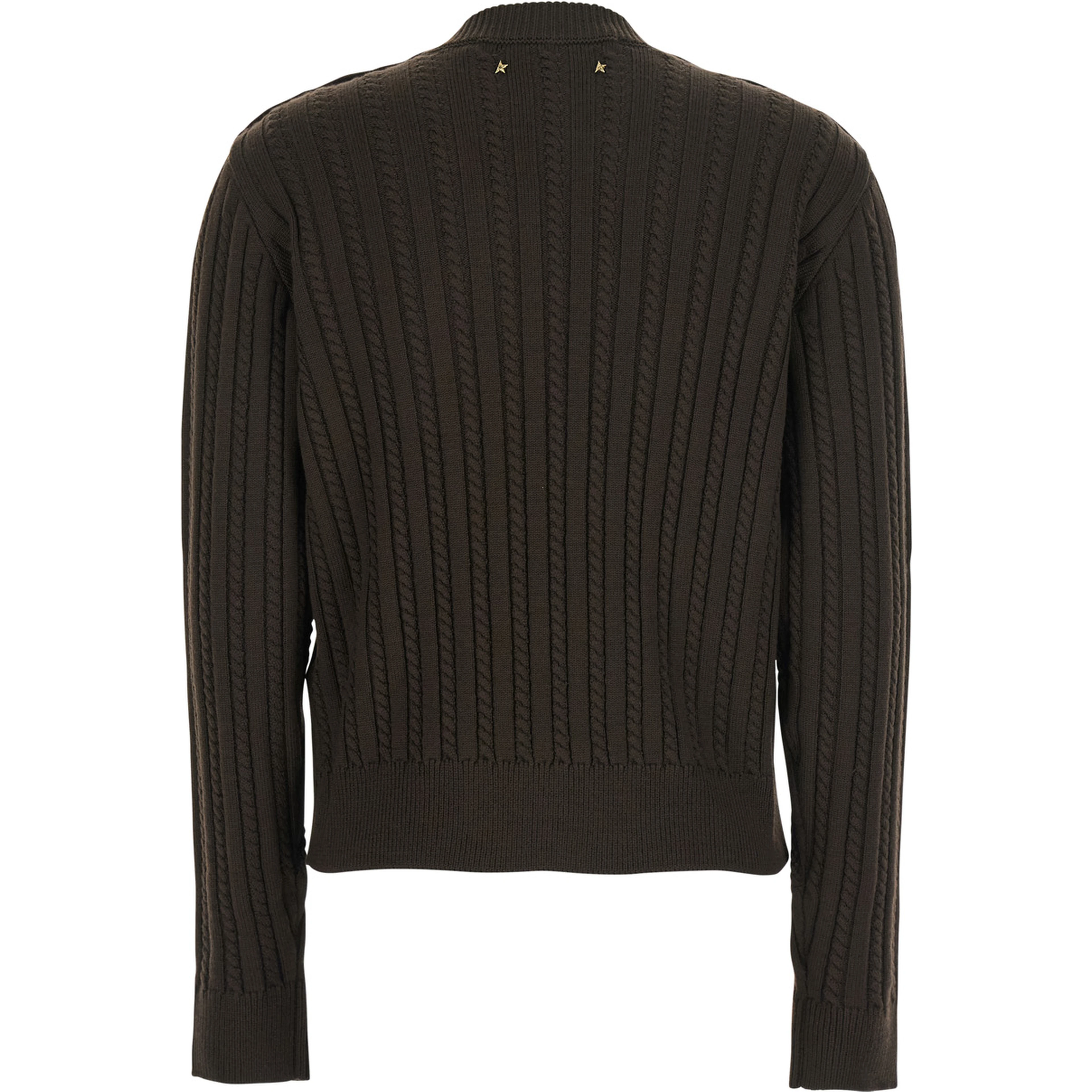 Brown Crewneck Sweater with Interwoven Design in Wool Woman