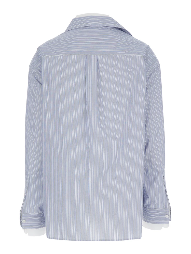 Soublera Light Blue Shirt with All-Over Striped Motif and Layered Design in Cotton Woman alternative