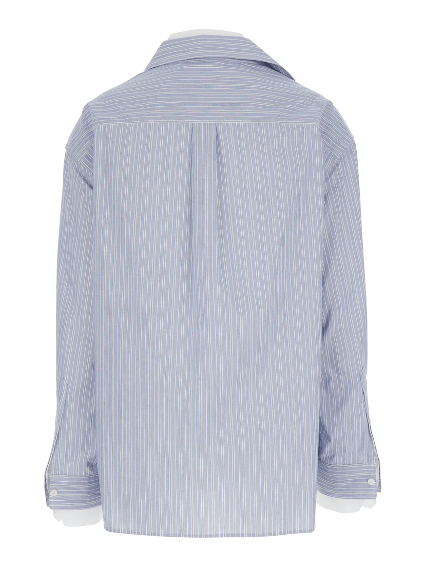 Soublera Light Blue Shirt with All-Over Striped Motif and Layered Design in Cotton Woman