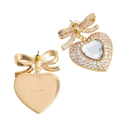 Metallic Earings with Heart Pendant and Bow in Copper Woman