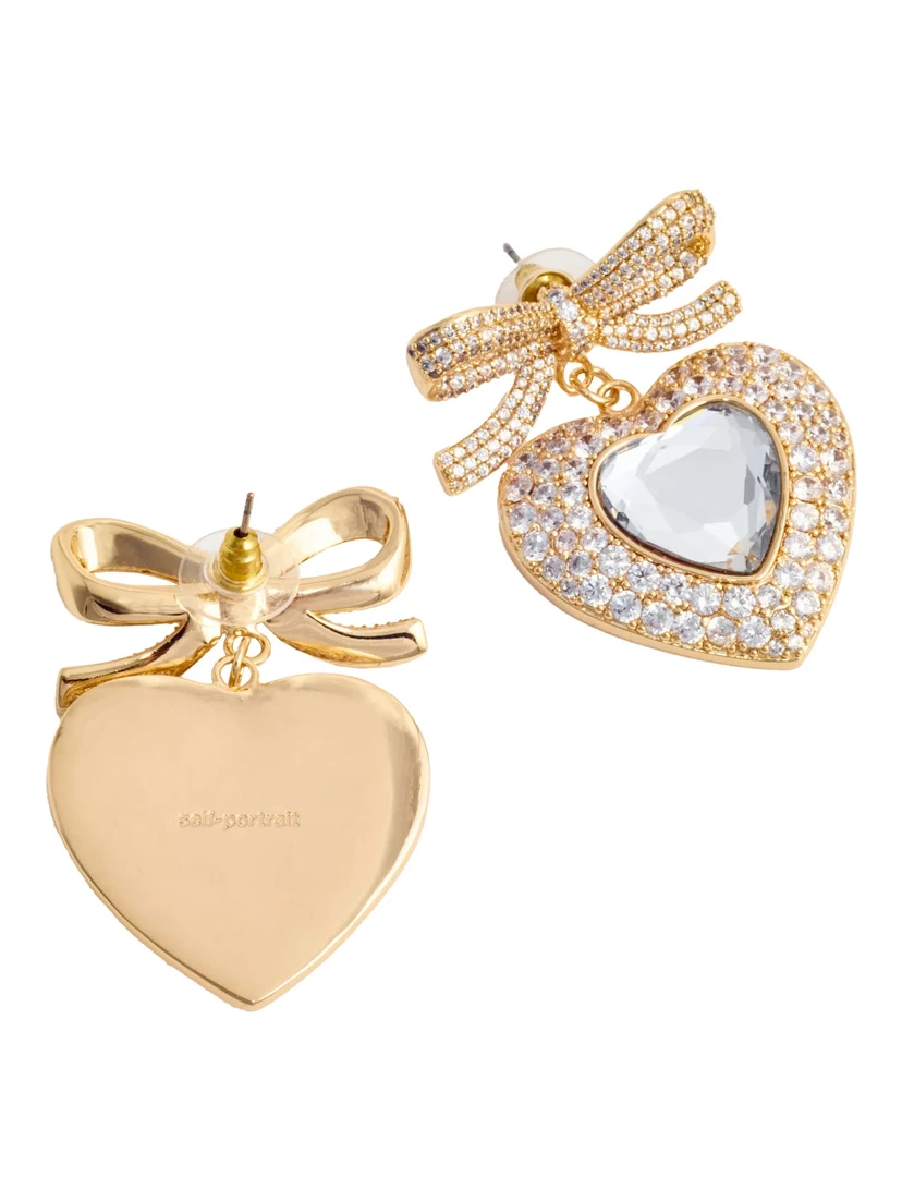 Metallic Earings with Heart Pendant and Bow in Copper Woman