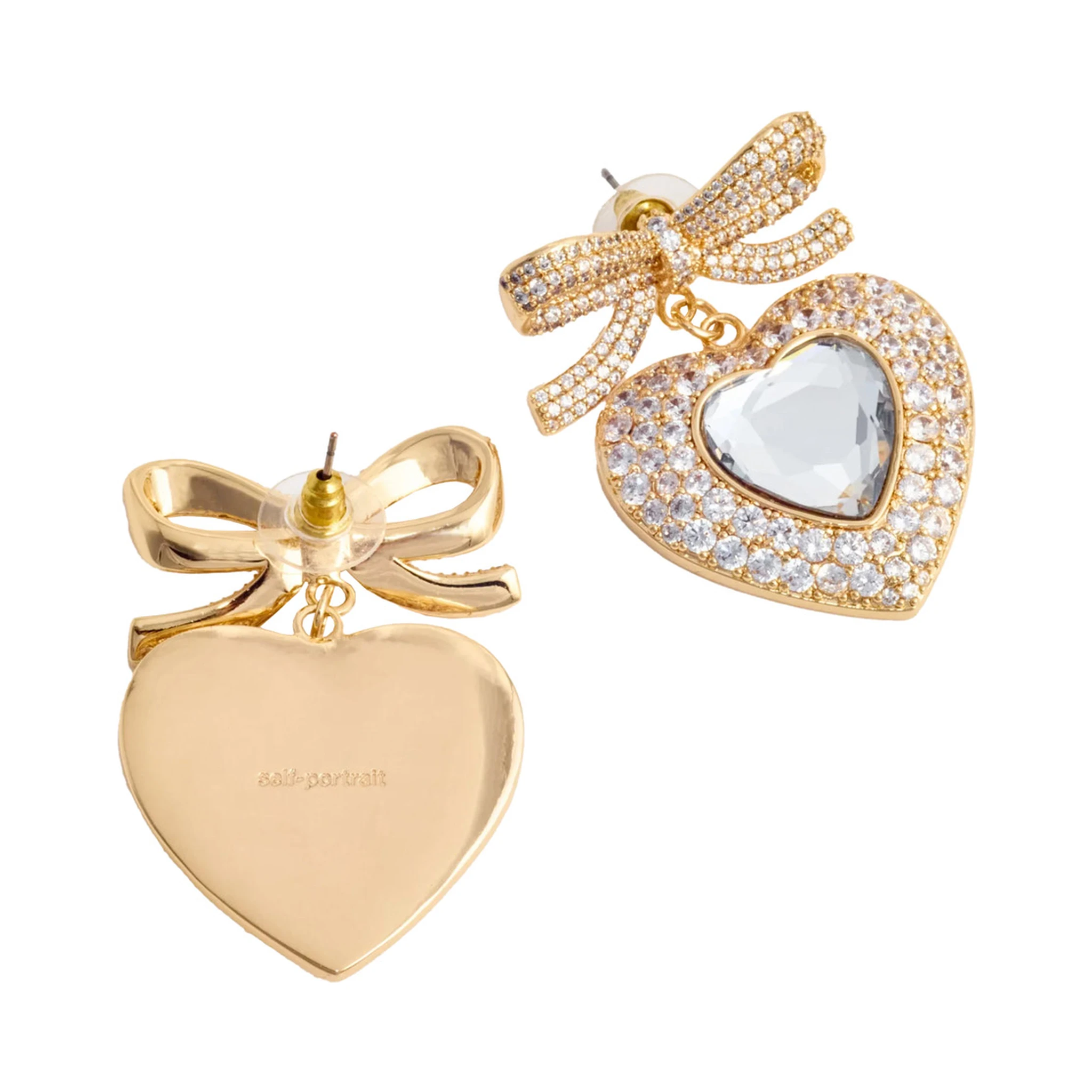 Metallic Earings with Heart Pendant and Bow in Copper Woman