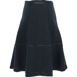 Black Pleated Midi Skirt with Concealed Side Zip Closure and Logo Patch on the Rear in Cotton Stretch Woman