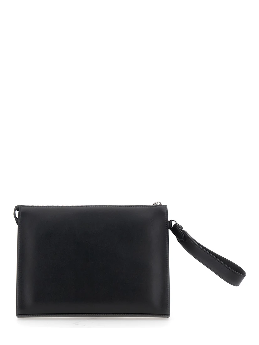 Black Cltuch with FF Motif and FF Logo Plaque in Leather Man