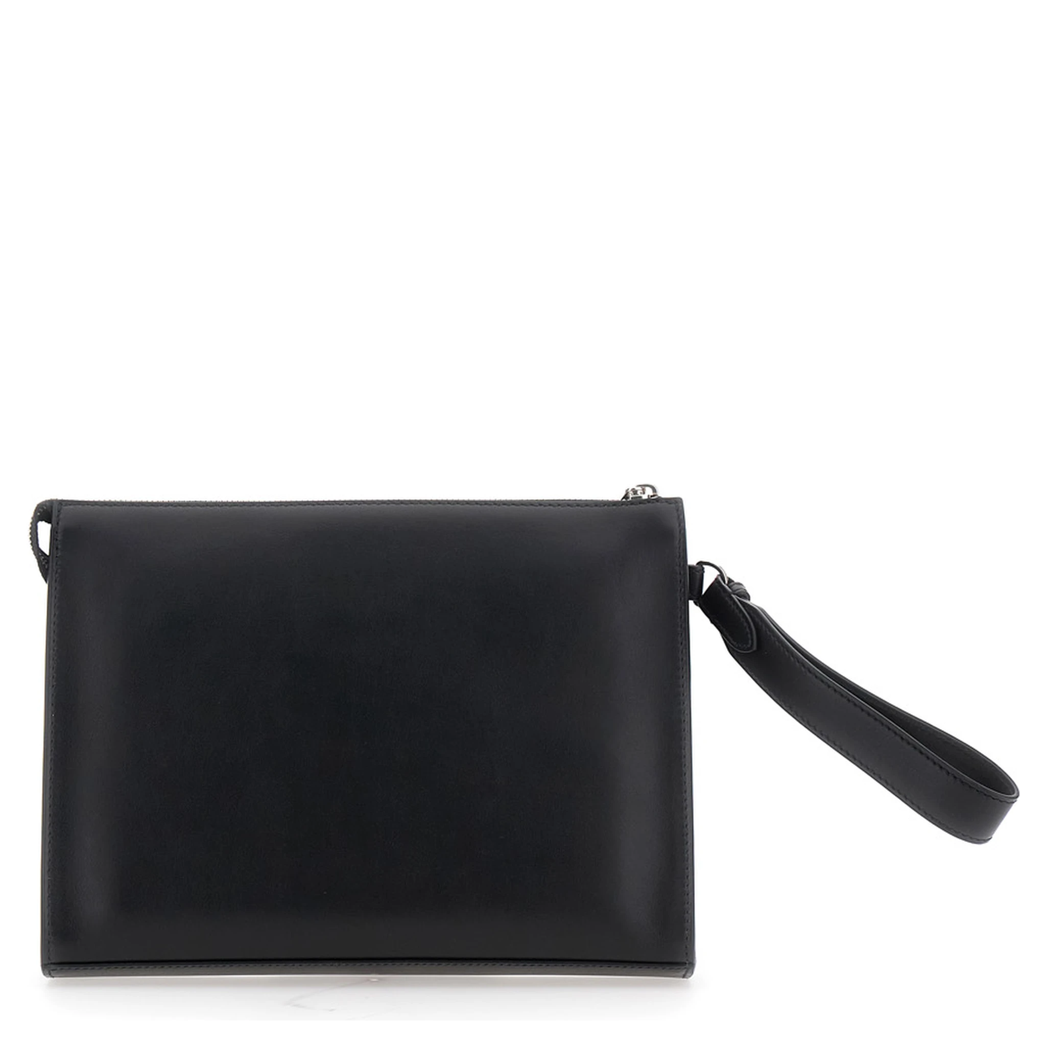 Black Cltuch with FF Motif and FF Logo Plaque in Leather Man