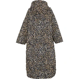 Brown Down Jacket with Leopard Print and Long Design in Tech Fabric Woman