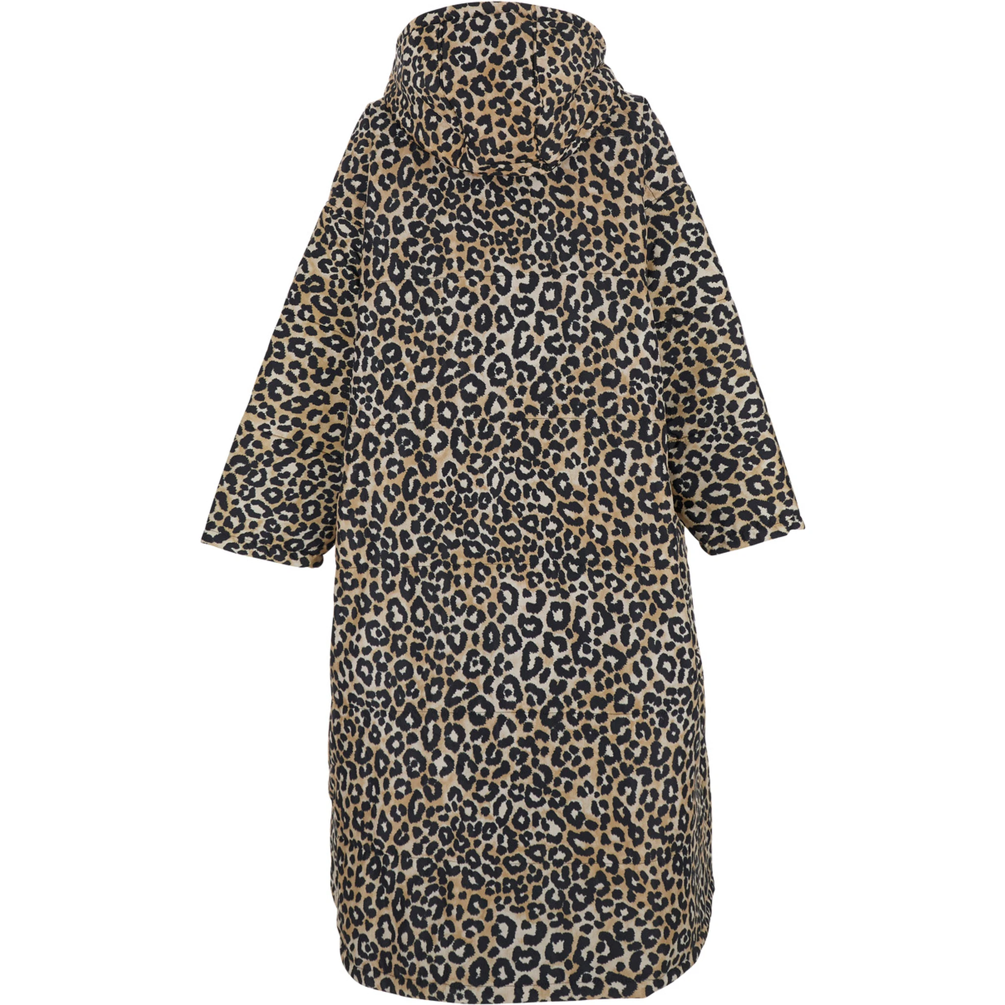 Brown Down Jacket with Leopard Print and Long Design in Tech Fabric Woman