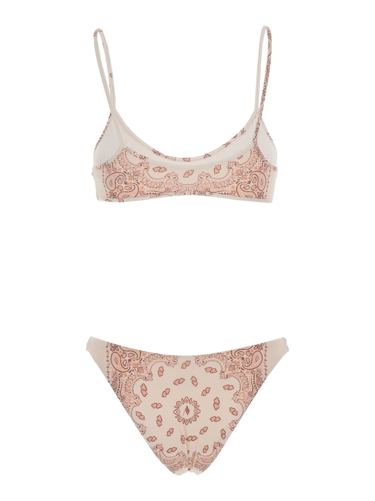 Pink Bikini with Spaghetti Straps and All-Over Print in Tech Fabric Stretch Woman alternative