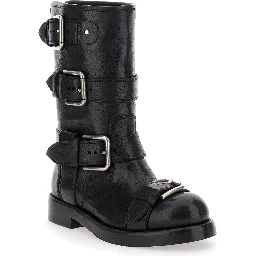 Black Ankle Boots with All-Over Buckles in Leather Woman