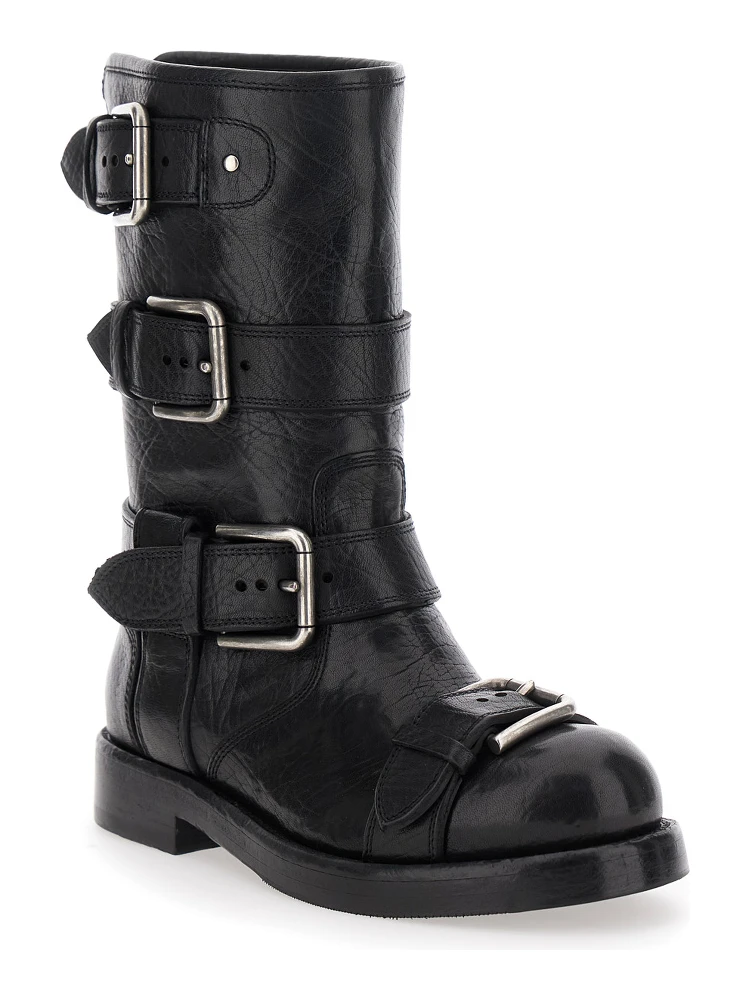 Black Ankle Boots with All-Over Buckles in Leather Woman alternative