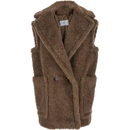 Brown Vest with Wide Classic Lapels in Fur Woman