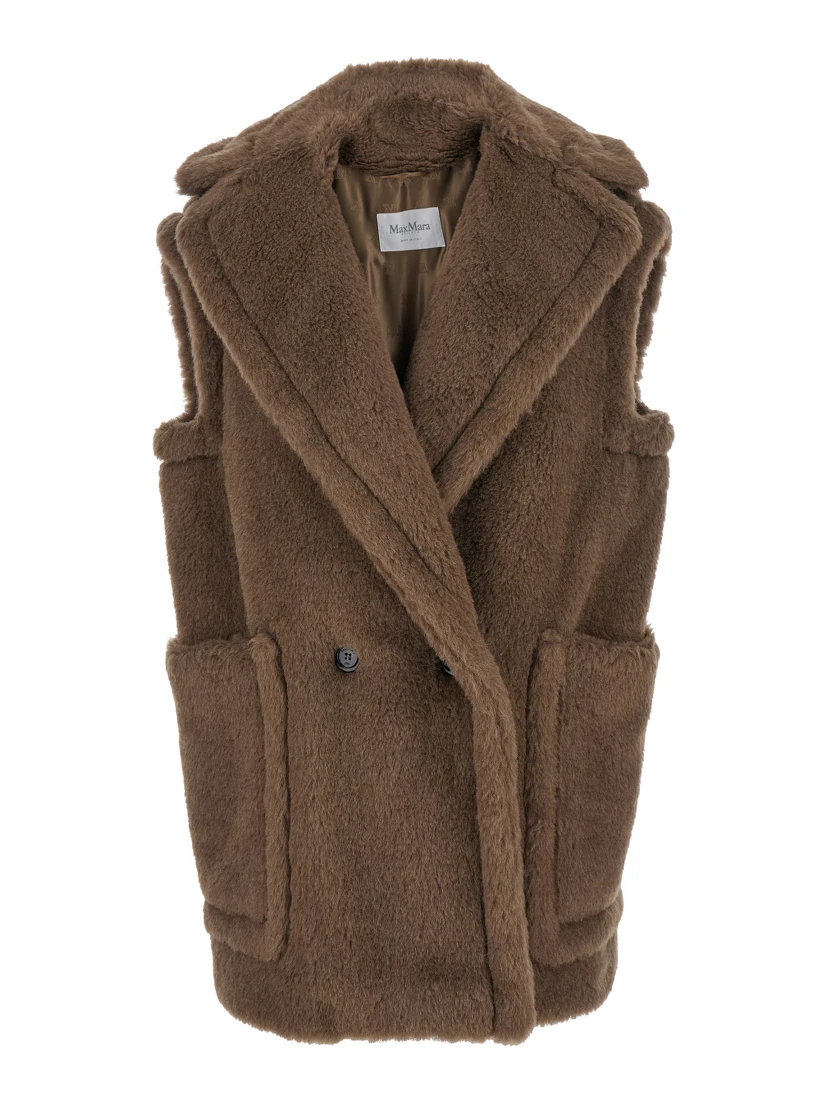Brown Vest with Wide Classic Lapels in Fur Woman