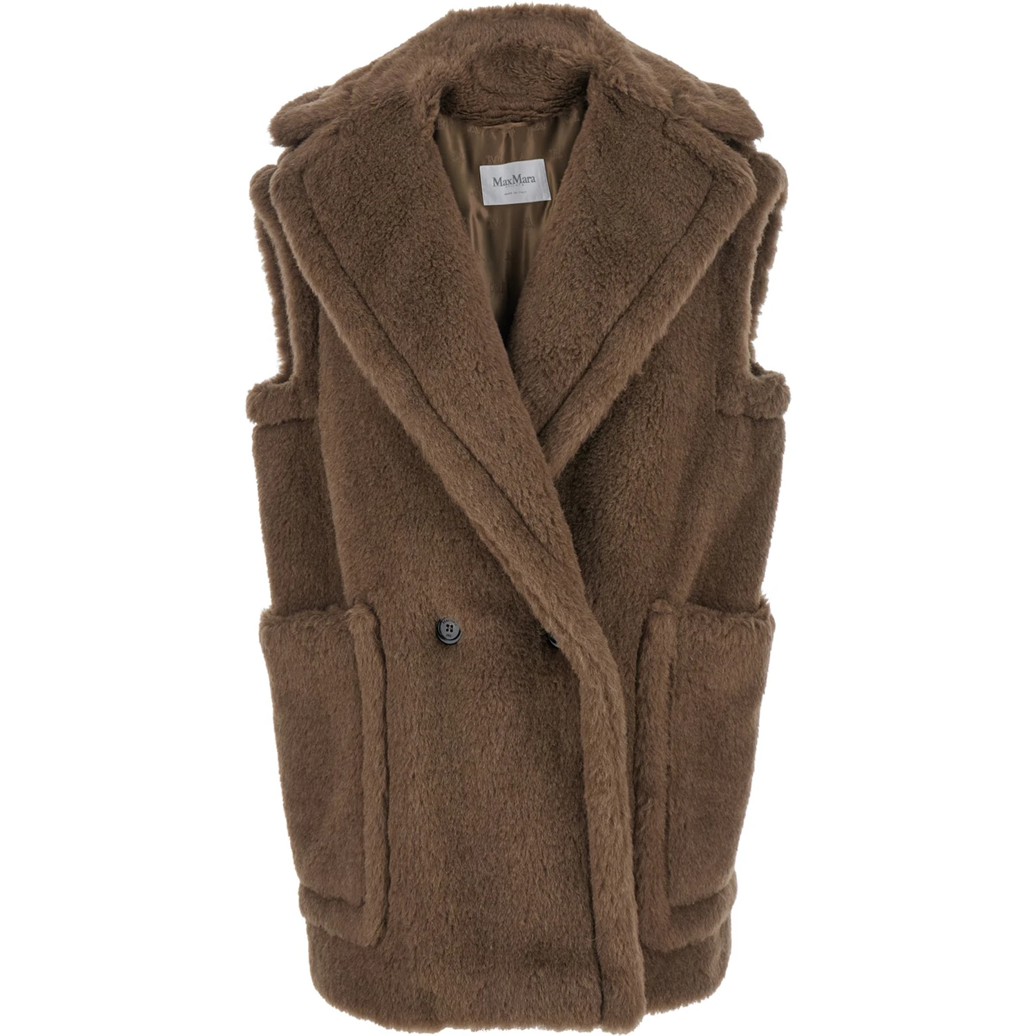 Brown Vest with Wide Classic Lapels in Fur Woman