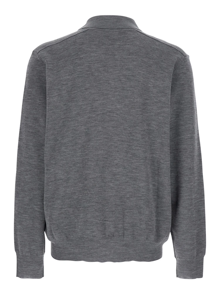 Grey Polo Shirt with Classic Collar and Check Motif on the Collar in Wool Man alternative