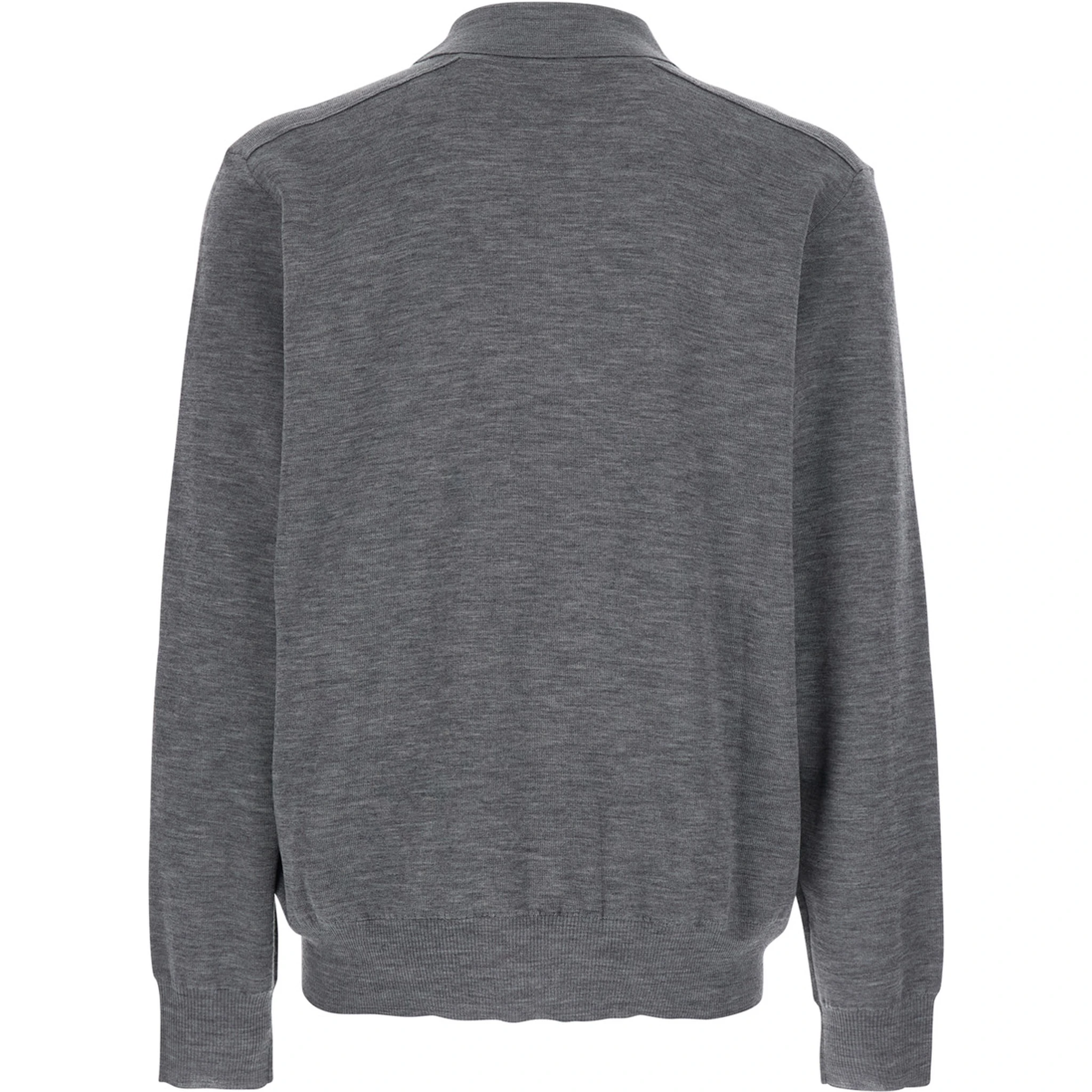 Grey Polo Shirt with Classic Collar and Check Motif on the Collar in Wool Man