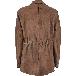 Brown Single-Breasted Jacket with Classic Lapels in Leather Woman