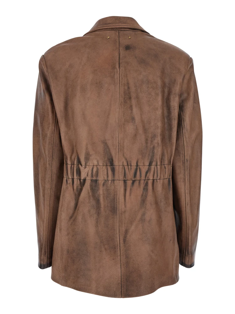 Brown Single-Breasted Jacket with Classic Lapels in Leather Woman alternative