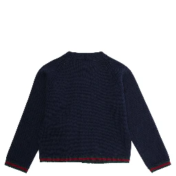 Blue Cardigan with Intarsia Design and Round Neck in Wool Boy