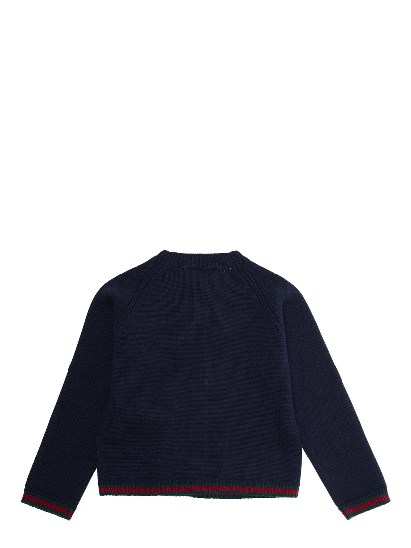 Blue Cardigan with Intarsia Design and Round Neck in Wool Boy