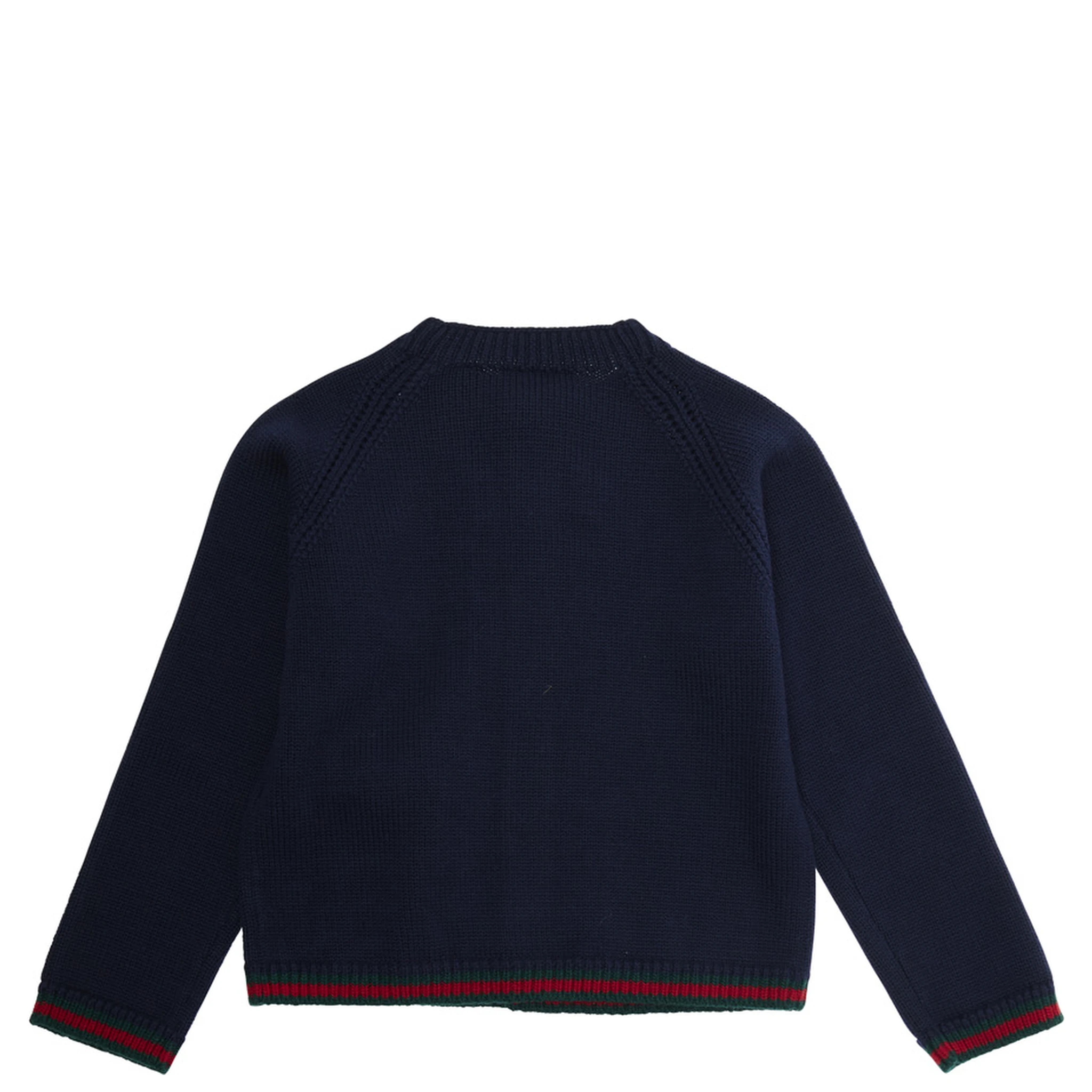 Blue Cardigan with Intarsia Design and Round Neck in Wool Boy