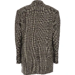Brown Single-Breasted Jacket with Notched Revers and All-Over Check Motif in Wool Woman