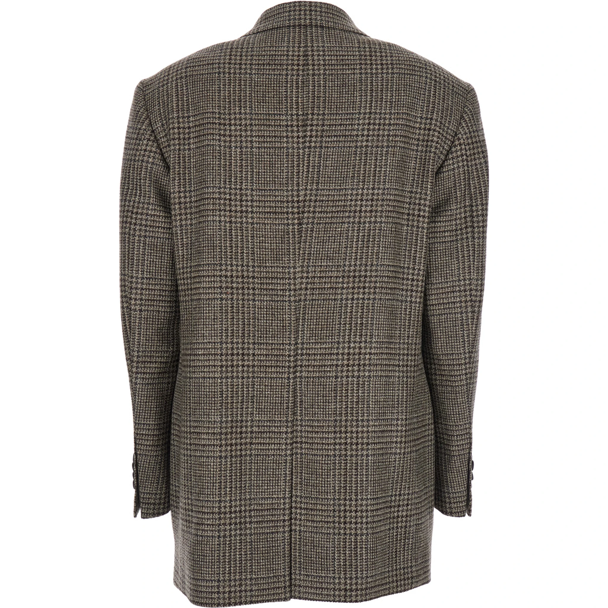 Brown Single-Breasted Jacket with Notched Revers and All-Over Check Motif in Wool Woman
