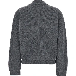 Grey Ribbed Knit Sweatshirt with Front Zip Closure in Wool Blend Woman