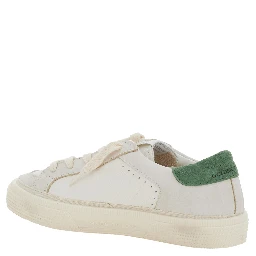 May White Low Top Sneakers with Star Patch on the Side and Contrasting Heel with Logo Lettering in Leather Boy