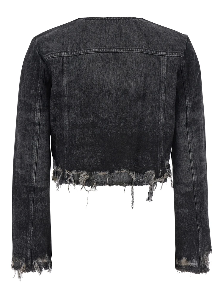 Grey Jacket with Round Neck and Frayed Edges in Cotton Blend Woman alternative